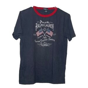 Polo Ralph Lauren T-Shirt Youth Large 14-16 Blue USA Flag Short Sleeve